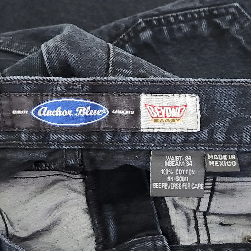 Vintage Anchor Blue Jeans Mens 34x34 Black Beyond Baggy Denim Pants Grunge Y2K